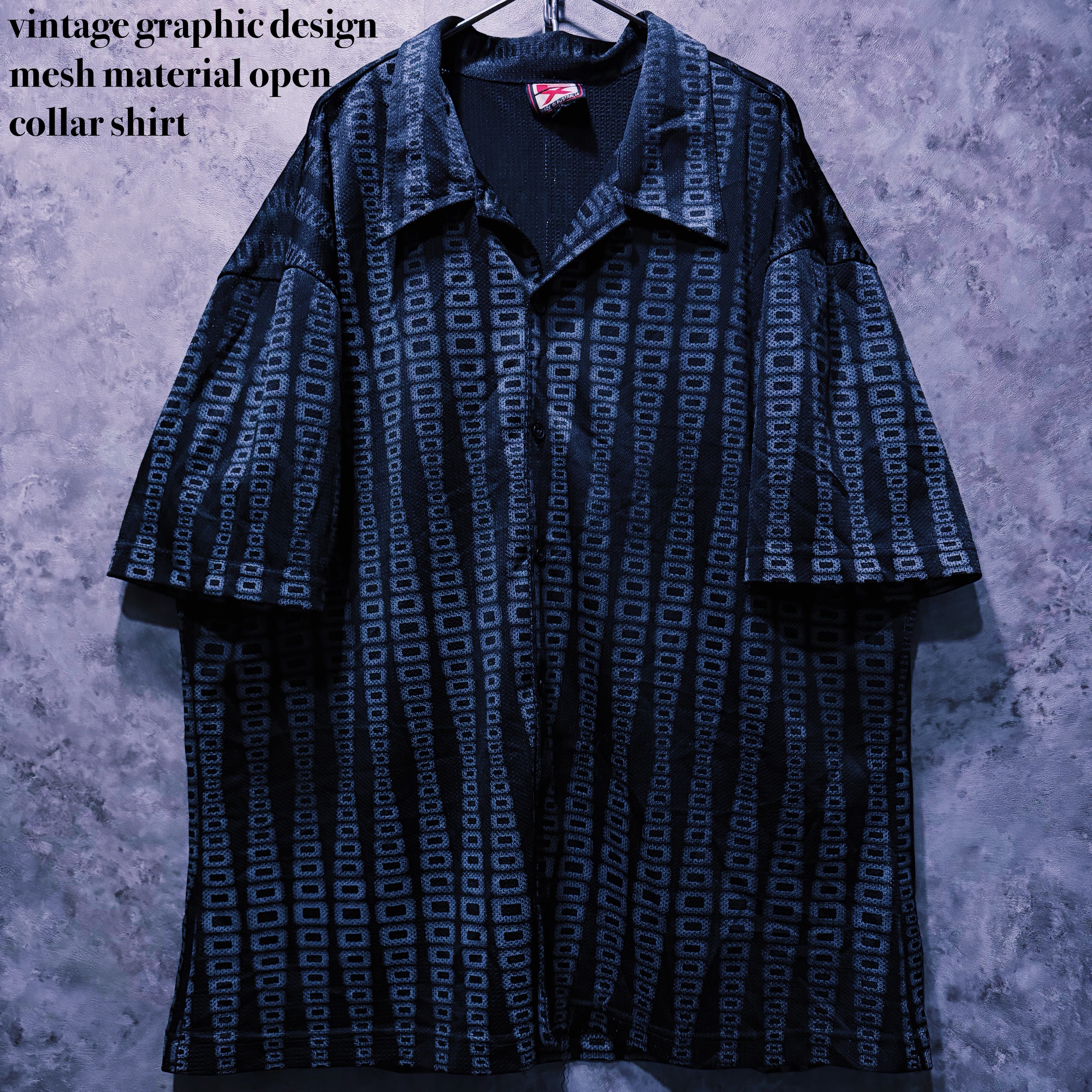 【doppio】vintage graphic design mesh material open collar shirt