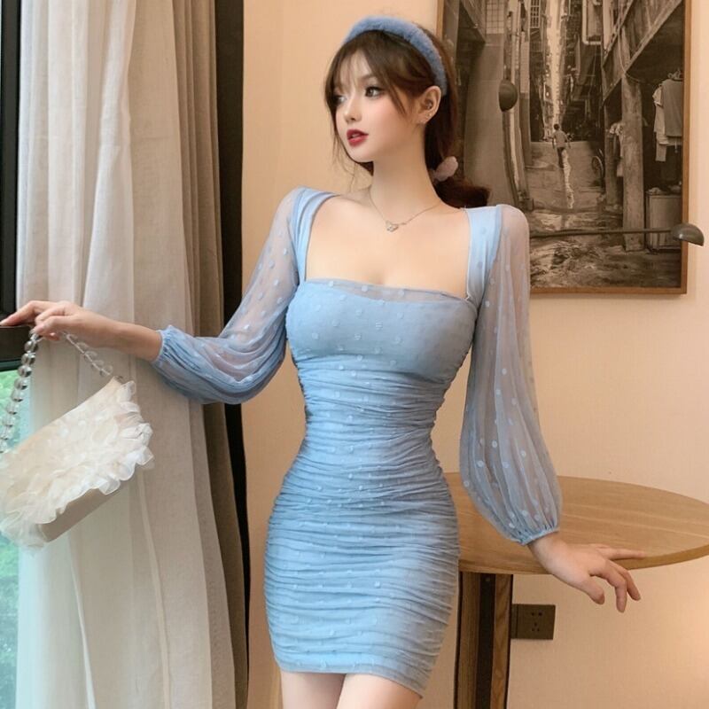 スプリングドレス スリムプリーツスカート 春物 ハンチェンe41334475927