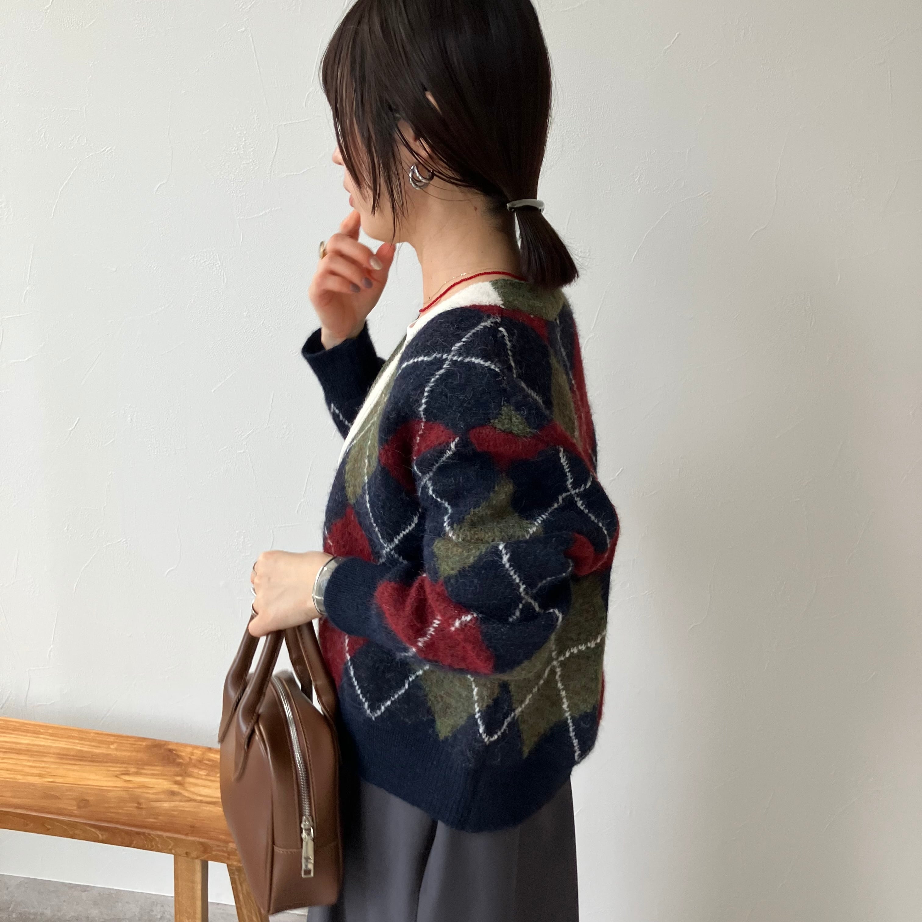 アーガイルニットカーデ【251104-z】メール便送料無料/ネコポス発送10