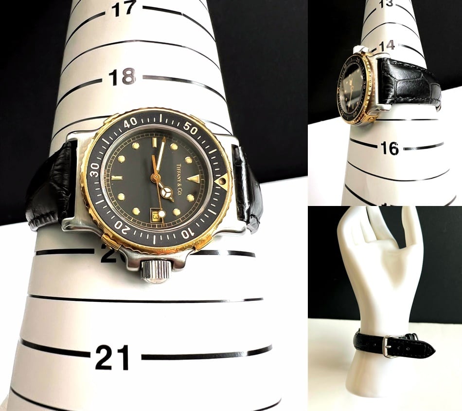 TIFFANY ティファニー 18K ダイバー ウォッチ デイト ブラック K18 YG 