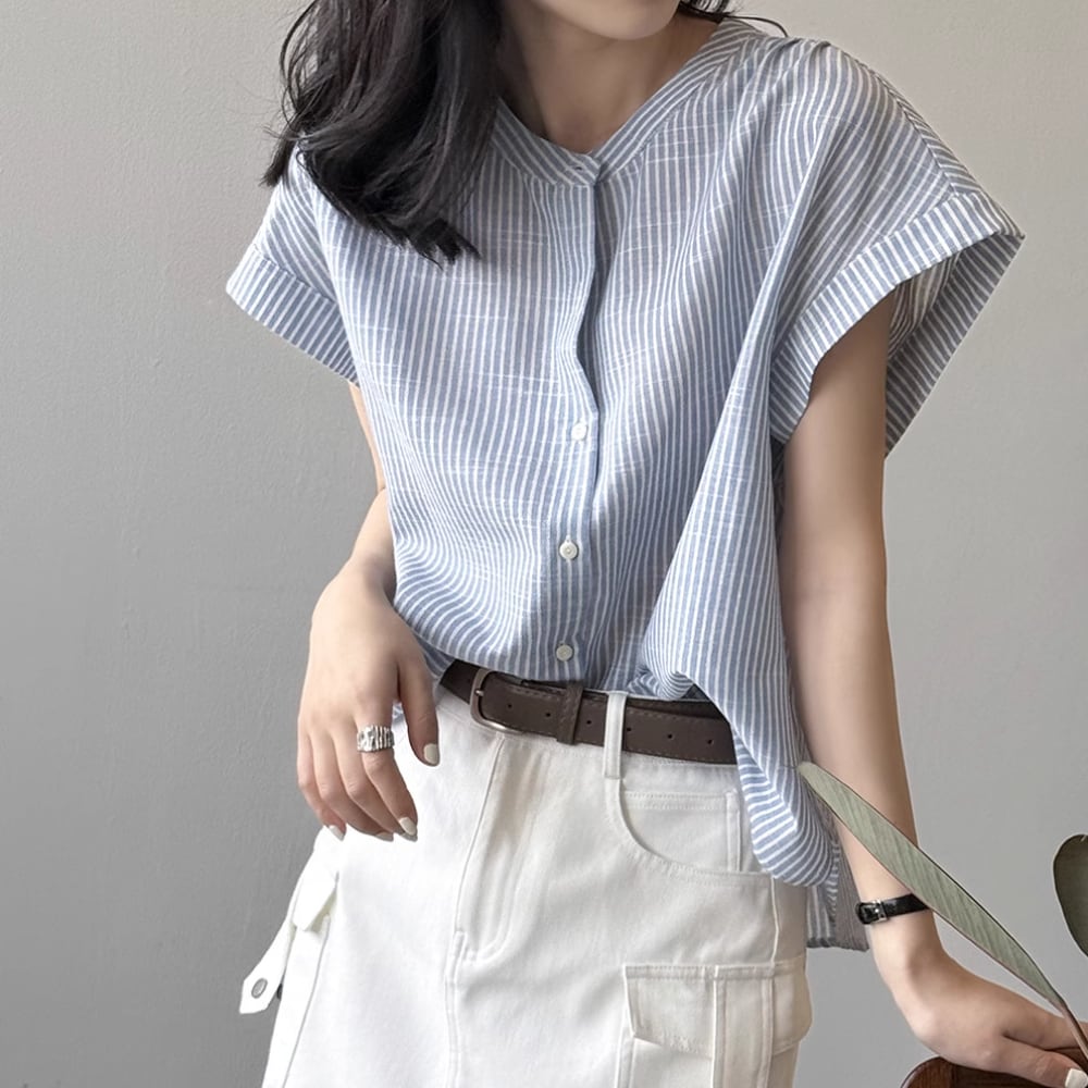 お盆限定価格 ストライプ レース 半袖ブラウス　フレンチスリーブ お盆限定価格 ストライプ レース 半袖ブラウス フレンチスリーブ 楽天