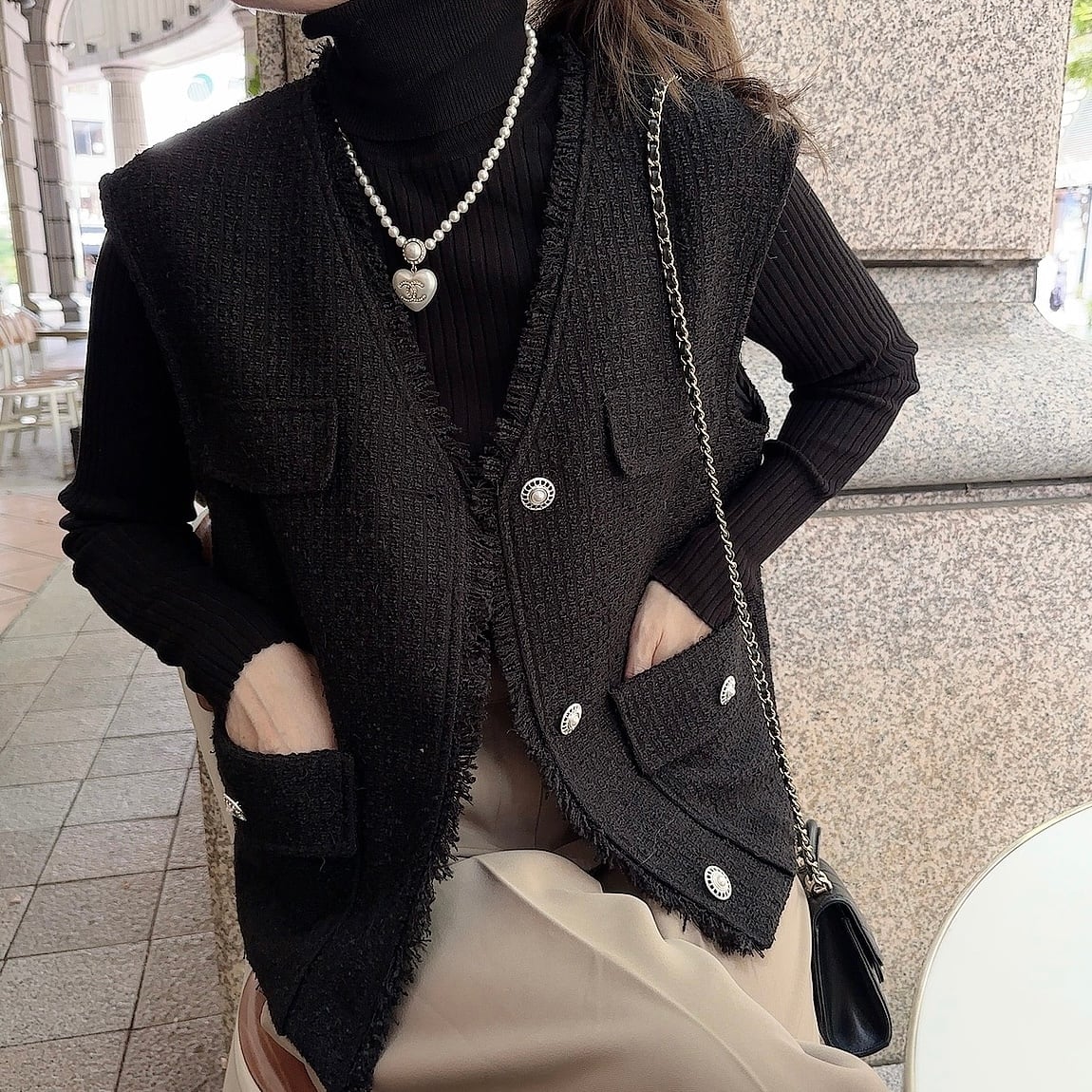 Tweed gilet / black (10月下旬〜11月上旬頃発送予定)