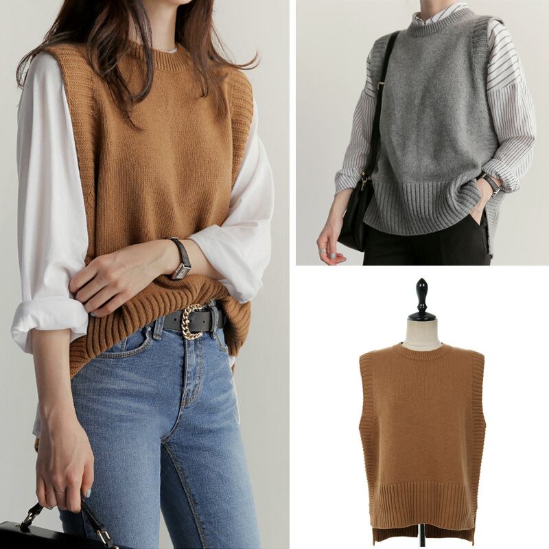 秋冬新作 ニットベスト セーター ラウンドネック シンプル レディーストップス オシャレ