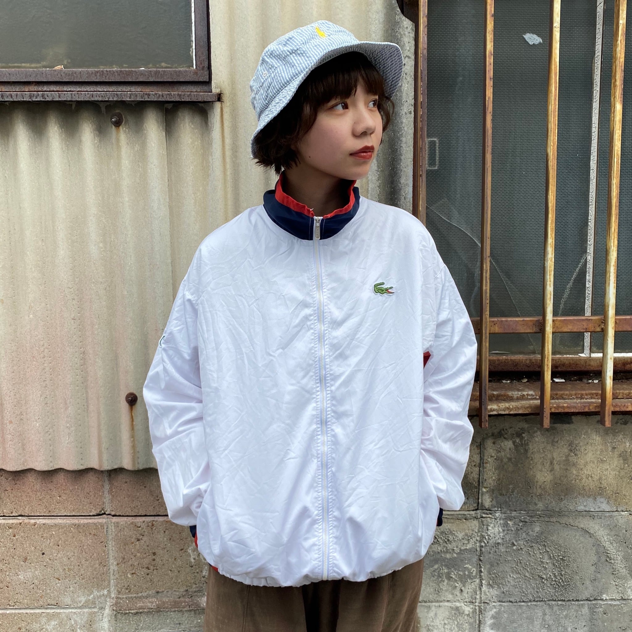 Lacoste Sport ラコステ フレンチラコステ ポリエステル ナイロンジャケット ウィンドブレーカー ホワイト 白 トリコロールカラー メンズl相当 古着 ナイロンジャケット Cave 古着屋 公式 古着通販サイト