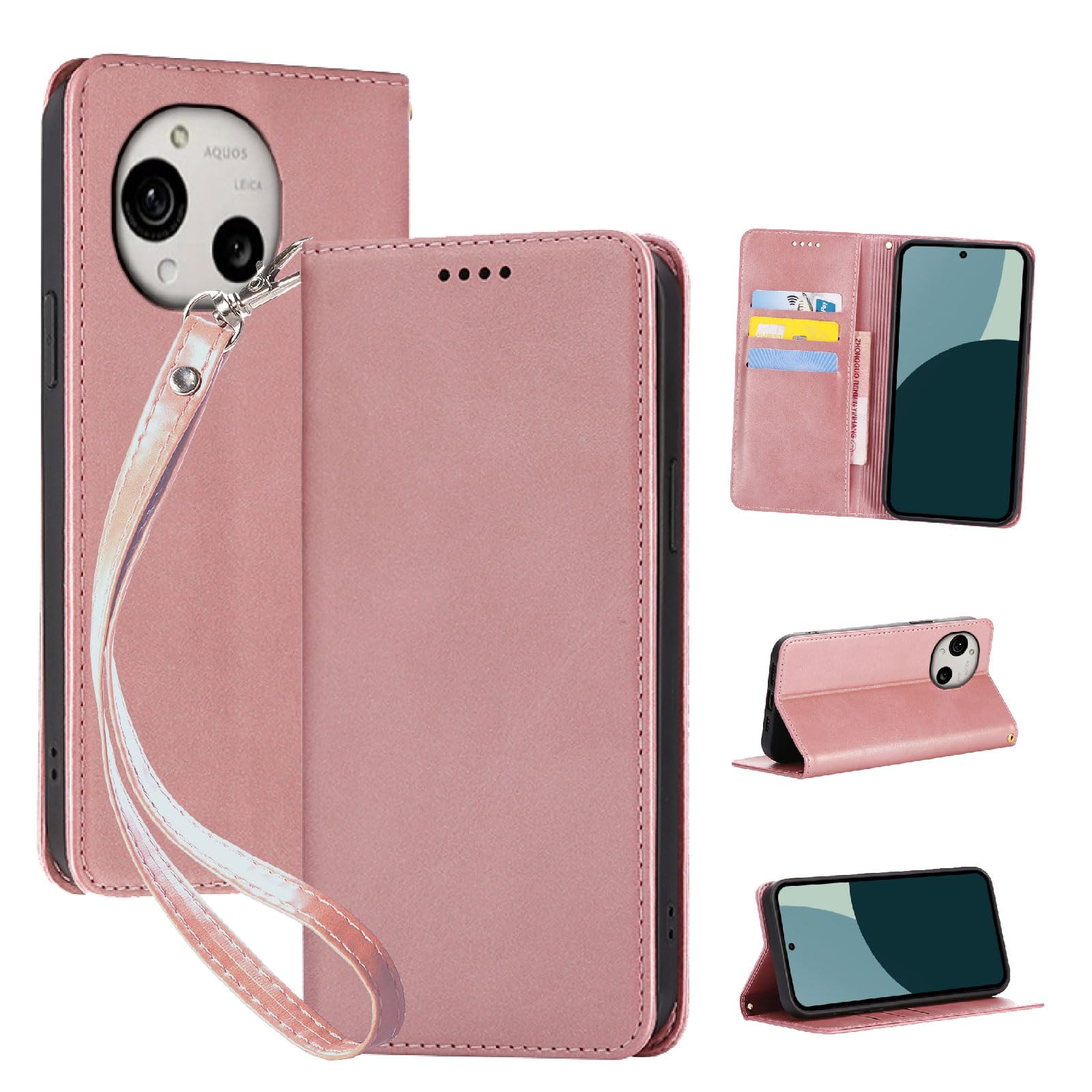 seninhi 対応 AQUOS R10 / R9 用の ケース 手帳型 SH-51F SH-51E SH-M28 スマホケース ライトローズゴールド