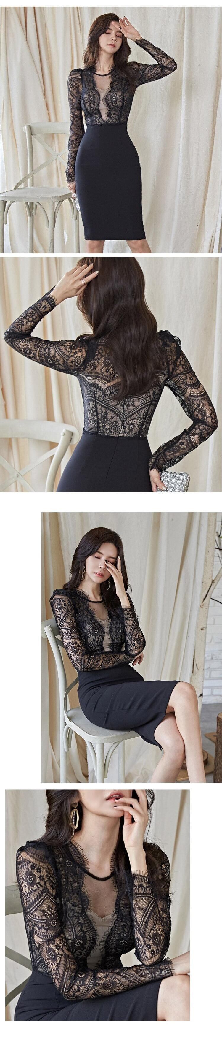 新作】【送料無料】 女性シースルー長袖セクシーボディコンドレス