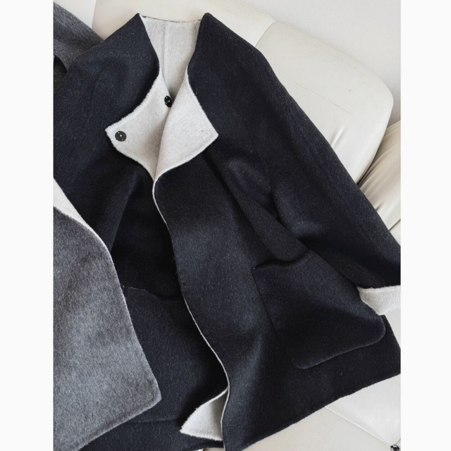 Loose collarless coat and muffler set【2color】 C0868