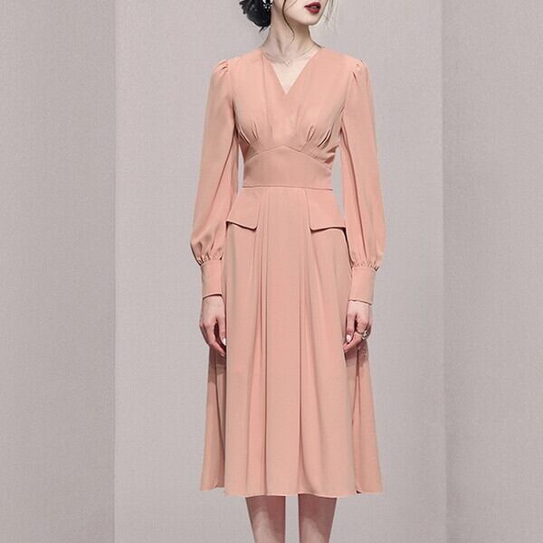 新作 21年 ワンピースドレス 秋冬 ワンピース 長袖ワンピース Vネック ワンピース フレアワンピース ワンピース フレア 膝下ワンピース ミモレ丈 ワンピース ハイウエスト ワンピース 上品ワンピース きれいめ 二次会 ワンピース お呼ばれワンピース 着痩せ 七五三 入学