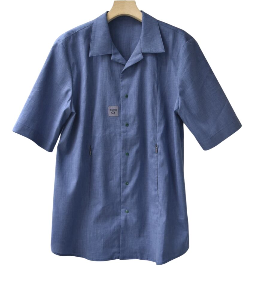 v-hmk 　BUDO スナップリネンシャツS ブルー v-hmk BUDO スナップリネンシャツS ブルー v-hmk BUDO スナップリネン