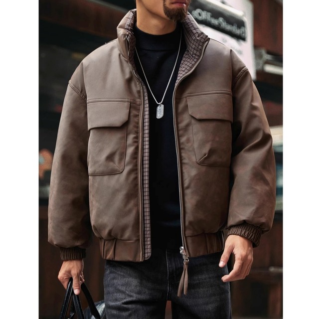 リバーシブル スタンドカラーPUレザーダウンジャケット 2カラー 11226