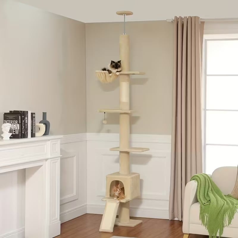 キャットタワー 猫タワー 大型猫用 突っ張り式 ハンモック付き