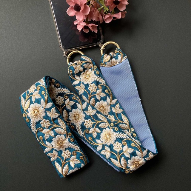 Duaオリジナル 裏地付きショルダーストラップ（太幅/青緑）