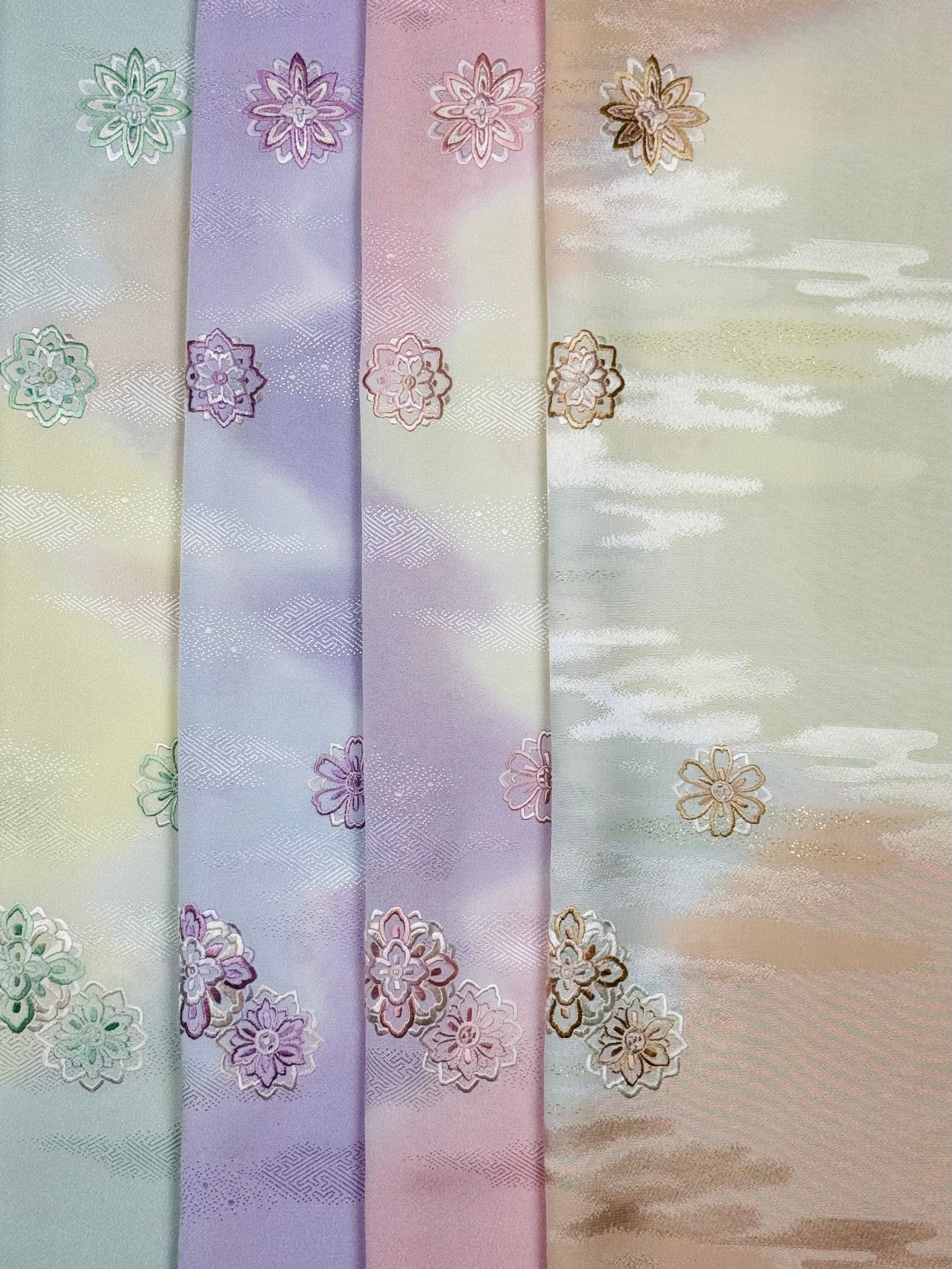 手刺繍 華紋 訪問着用 三色ぼかし染め帯あげ | 絞彩苑種田