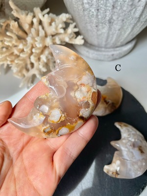 Flower Agate Moon shape stones(L) ①/ フラワーアゲートムーンシェイプ(L)①