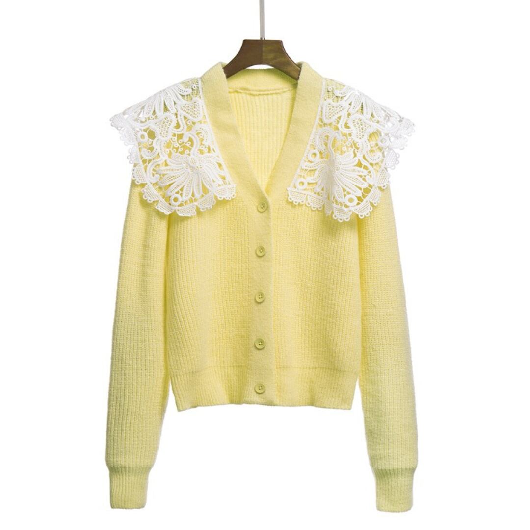 レース襟イエローカーディガン | reverie
