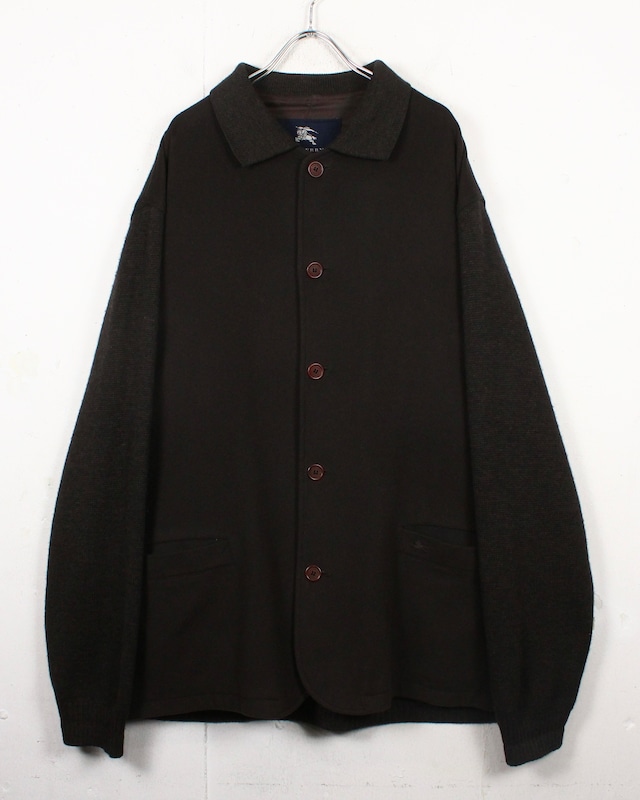 【Caka act2】“BURBERRY” Melton Wool Switching Knit Jacket