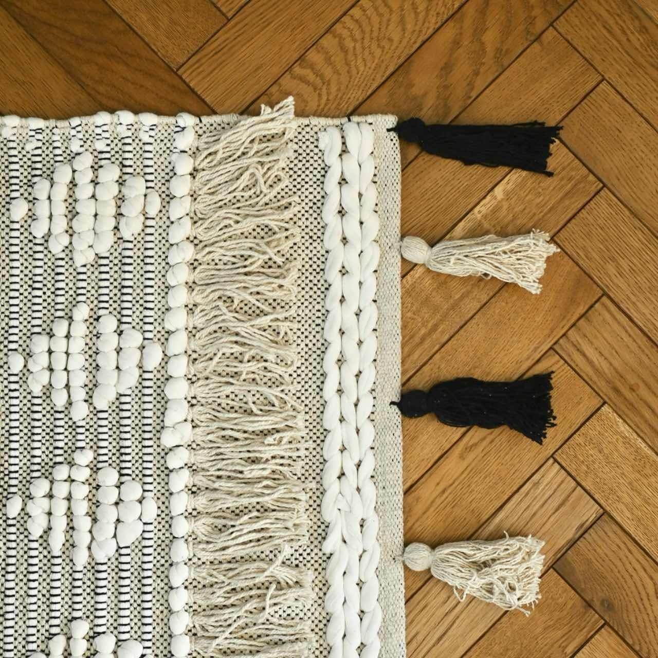 フリンジラグ｜織りマット 綿 モロッコ調 フロアマット 玄関