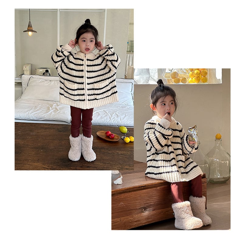 100,110cm　2colorボーダージッパーセーター