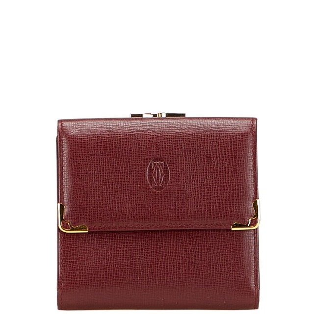 カルティエ マストライン 三つ折り財布 ワインレッド ボルドー レザー レディース CARTIER 【中古】