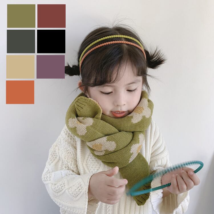 ニットマフラー スカーフ 花柄 全7色 ふわふわ 女の子 防寒 秋冬 ギフト クリスマスプレゼント Q Toworld キュートワールド 子供服 メール便は何点でも送料の合計は280円