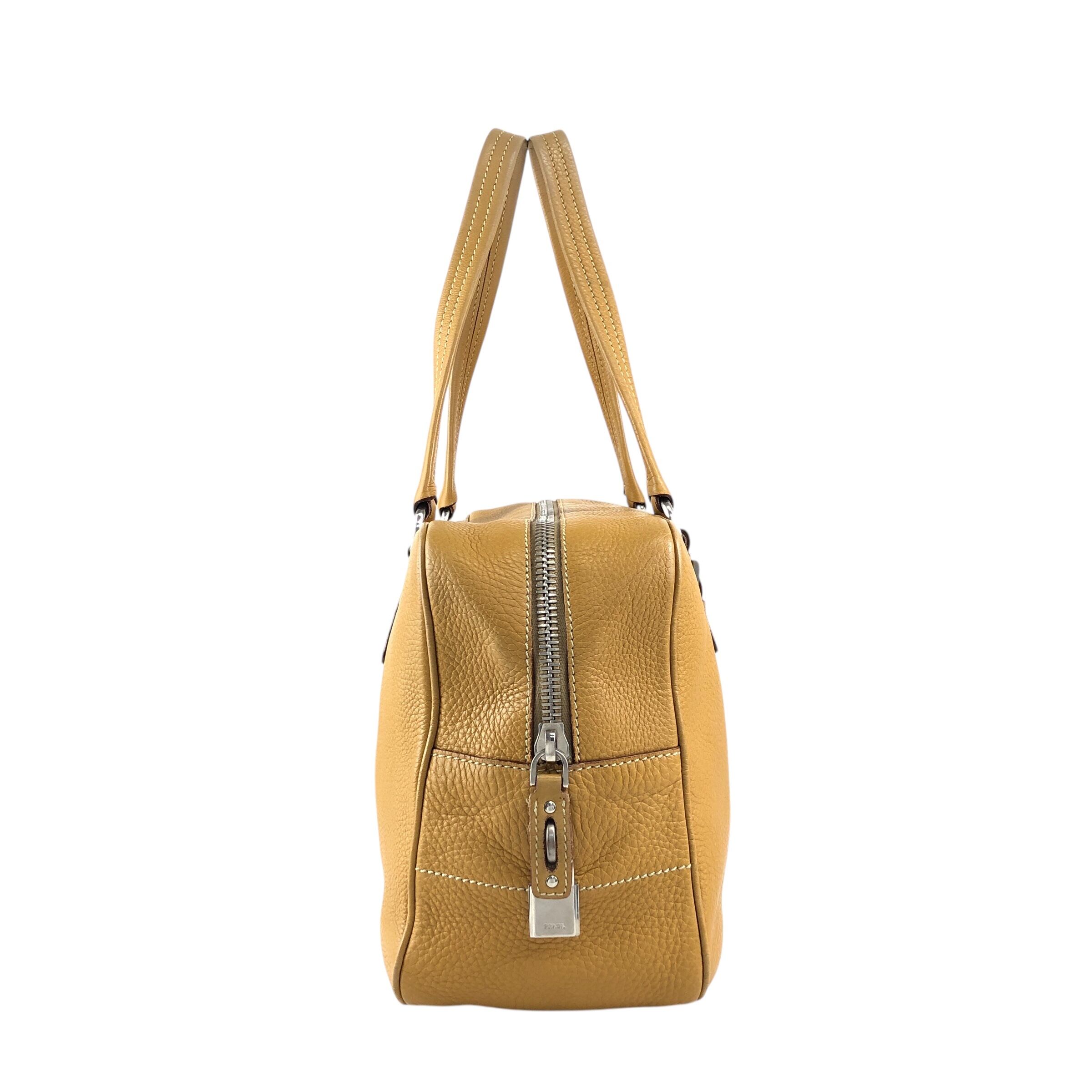 PRADA プラダ ハンドバッグ キャメル ロゴ レザー ミニボストン