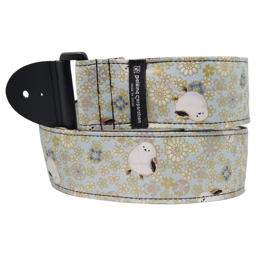 Daikingギターストラップシマエナガ柄。幅5cm、長さ80cm-142cm