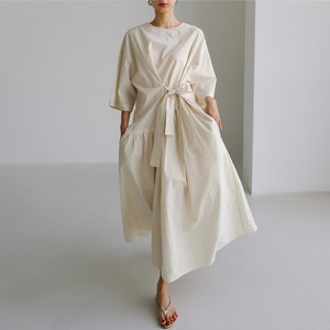 Ribbon Knot Simple Long Dress / リボン結び シンプル ロング ワンピース
