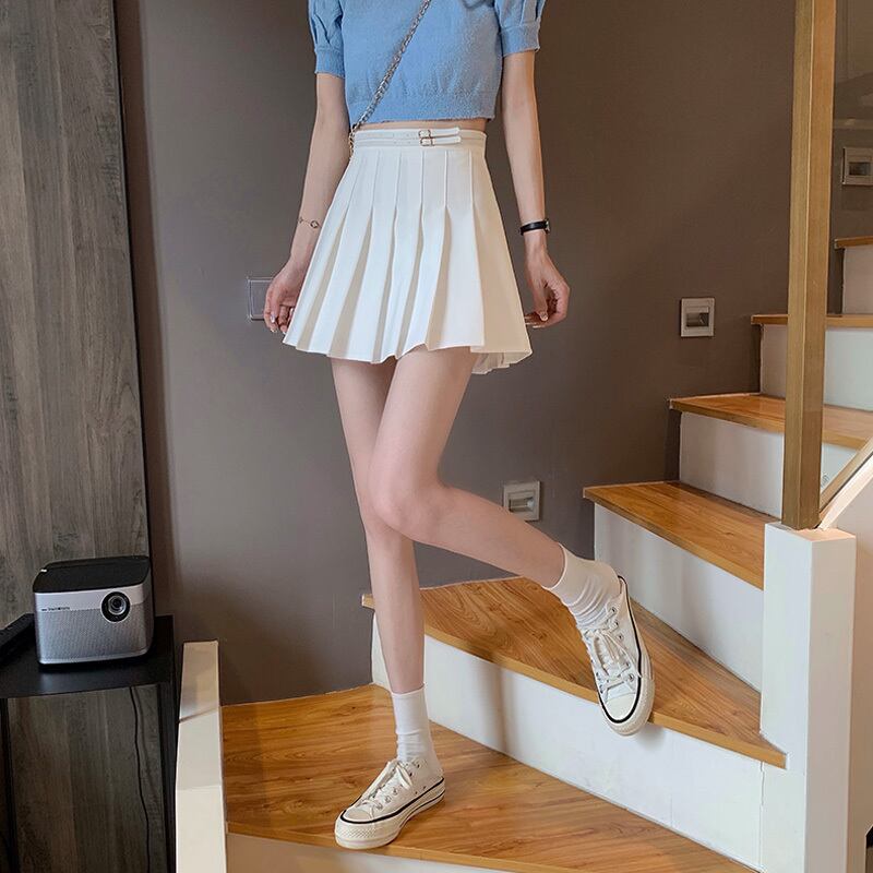 プリーツスカート スリムハイウェストウェストホワイトサマーAラインショート 夏物 萌量不足58527566114