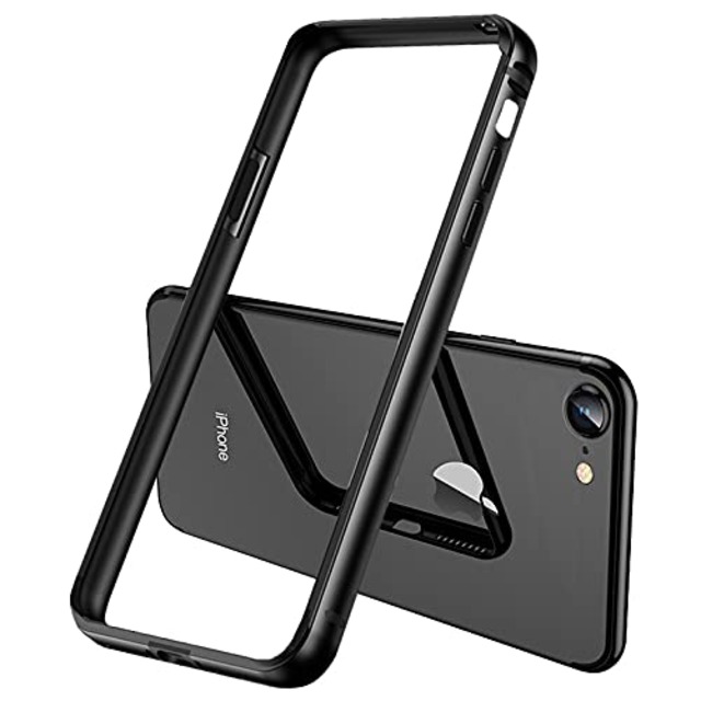 【YMXPY】iPhone7 iPhone8 iPhoneSE2 iPhoneSE3 アルミバンパーケース メタル+シリコンフレーム 二重構造 レンズ保護 軽量 ストラップ穴 耐衝撃 サイドバンパー (iphone7/8/SE2/SE3, ブラック)