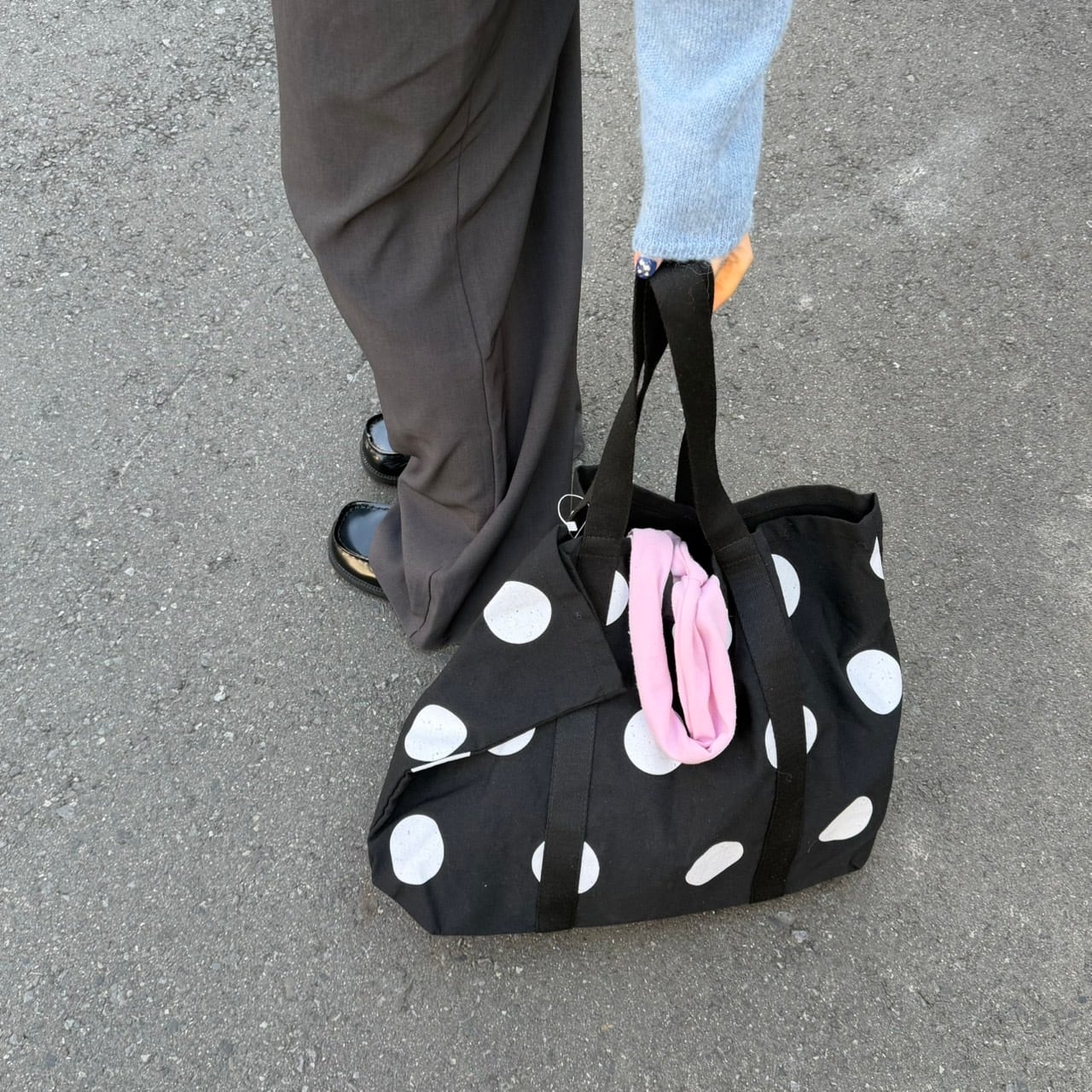 水玉大容量デニムトートバッグ_LN03686★