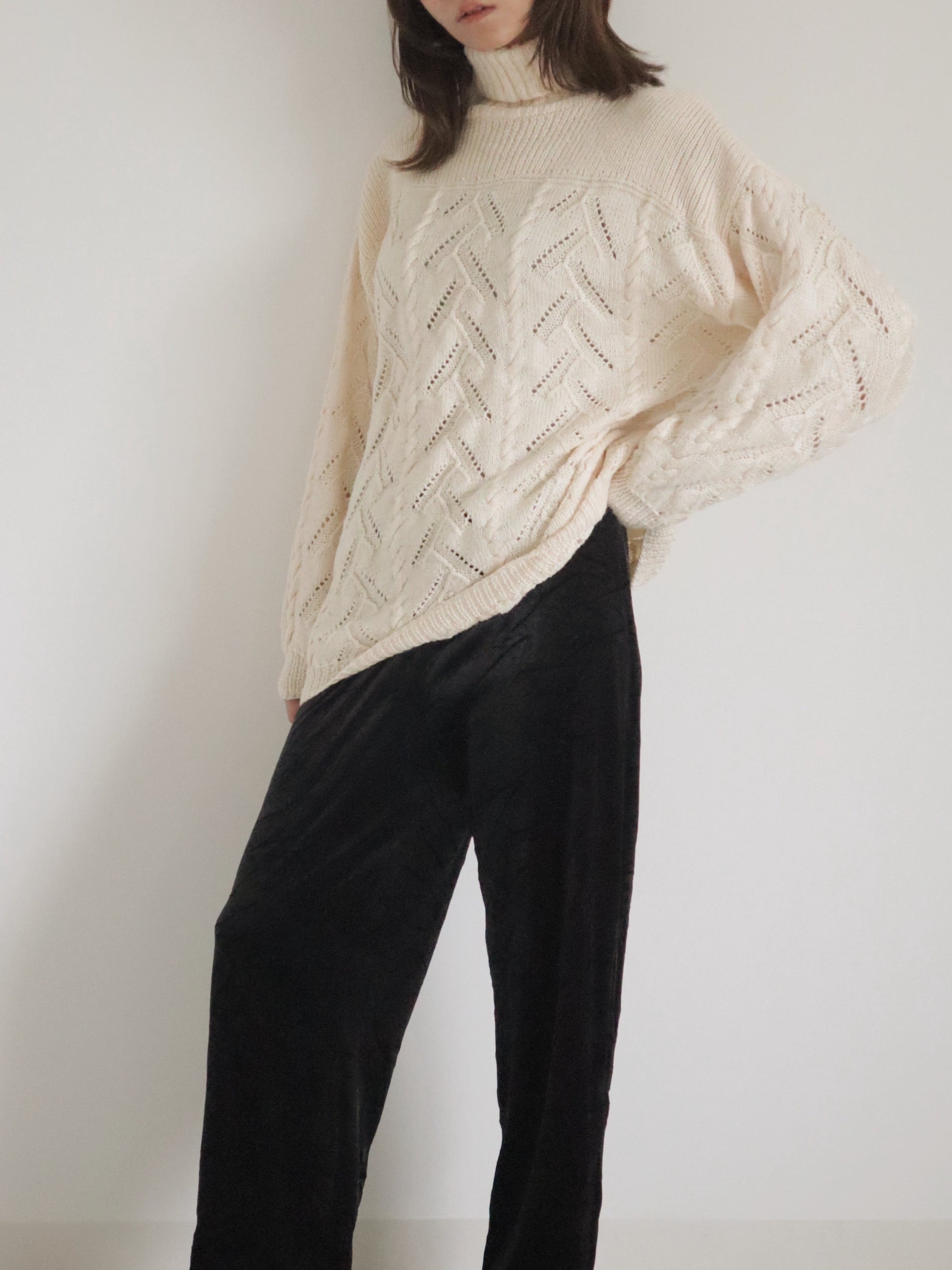 cable knitting design high neck sweater