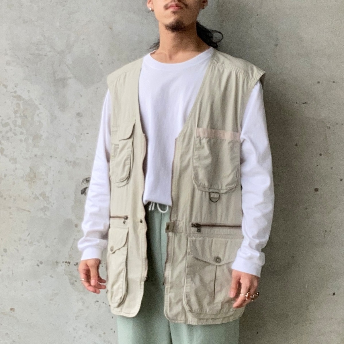 90'S Eddie Bauer OUTDOOR OUTFITTER Hunting Vest Men's XL cotton Khaki type beige Vintage Second Hand