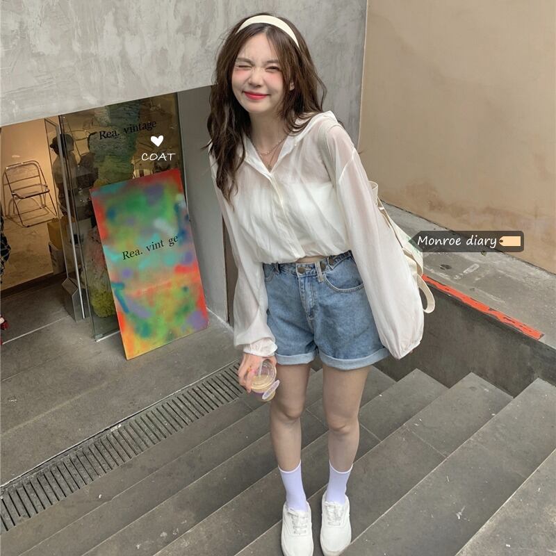 スタイルフードシャツ 薄手オータムショートトップス ロング 秋物 モンロー16401510421