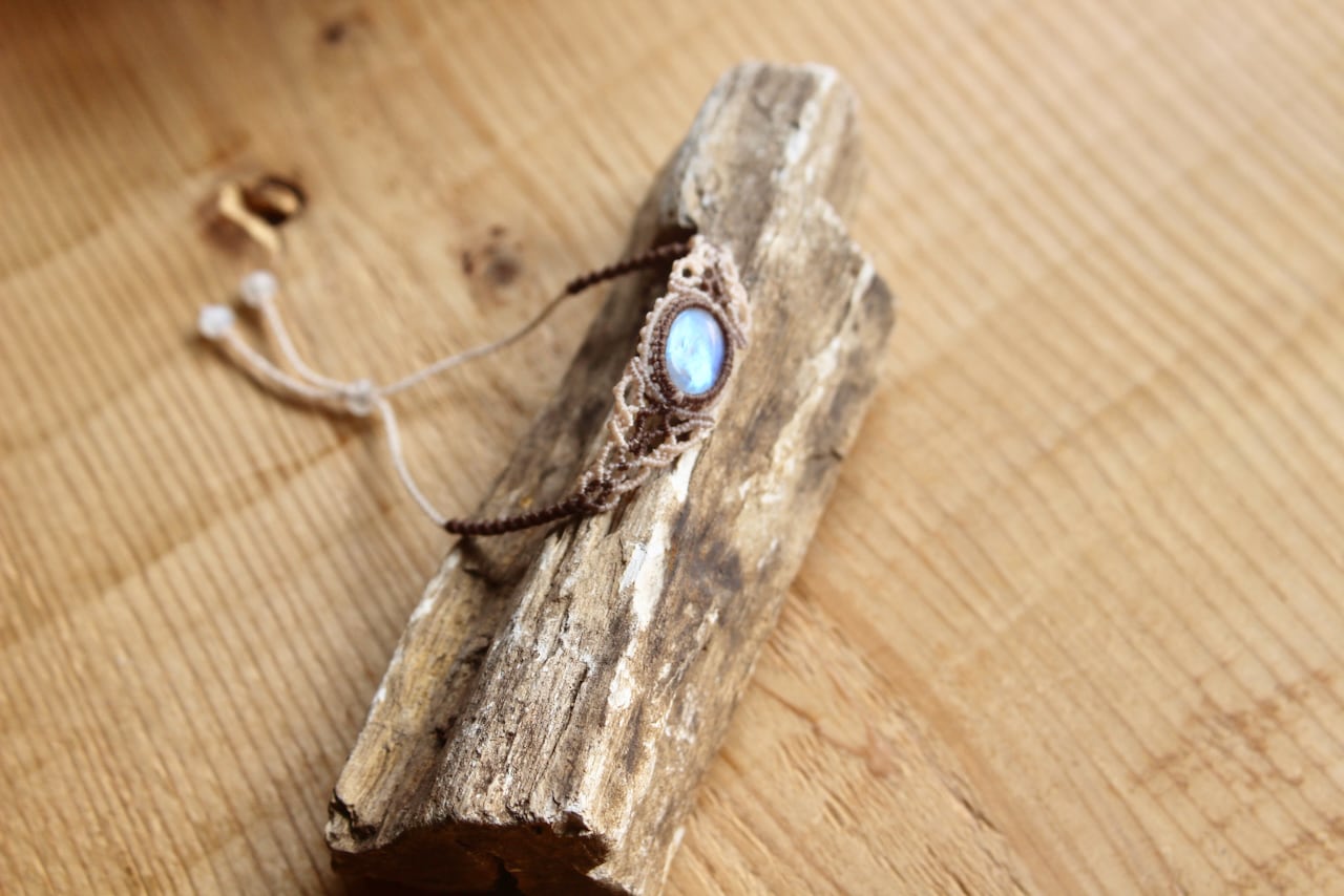 Rainbow moonstone micro macrame bracelet