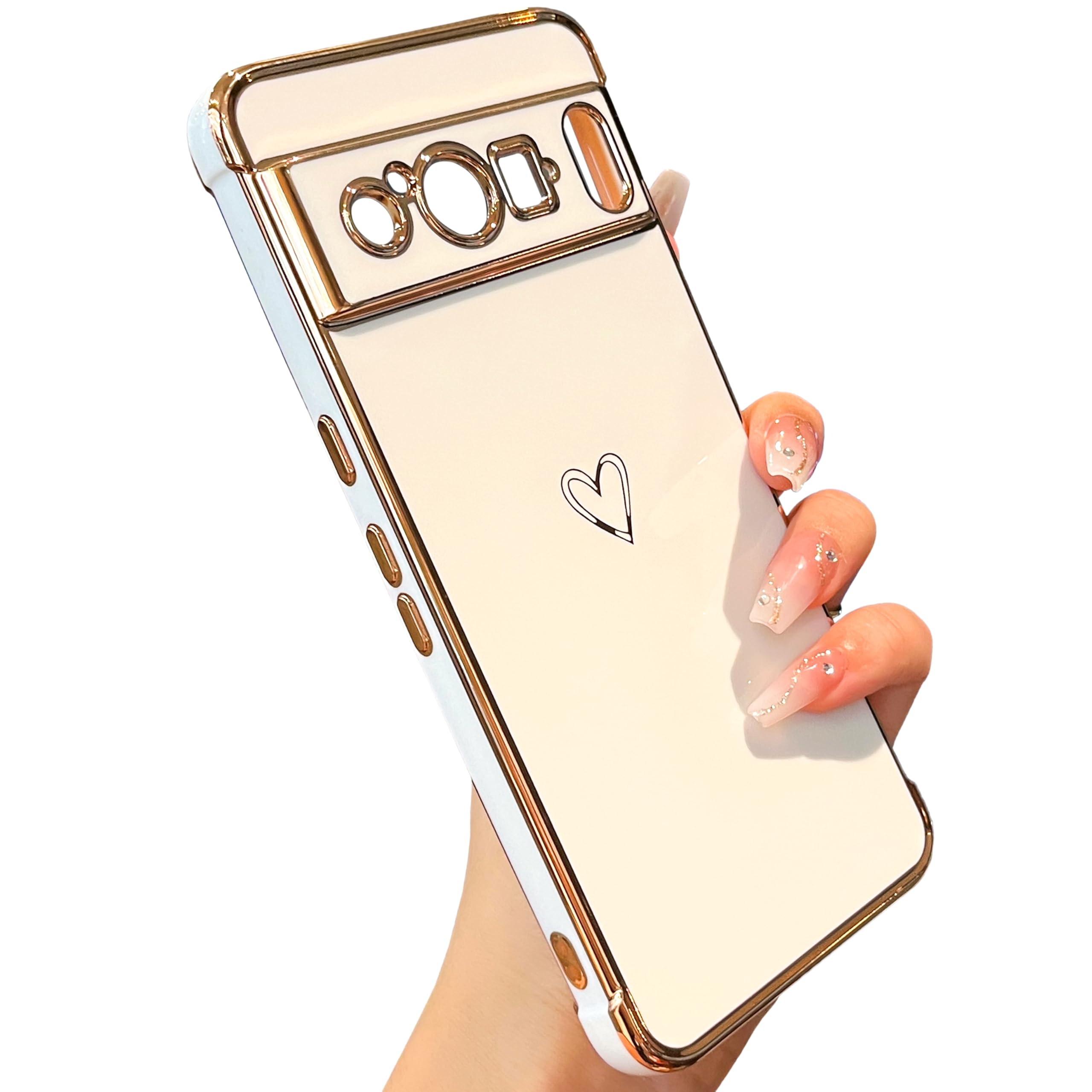 【在庫処分】ZTOFERA Google Pixel 8 Pro 用 ハートケース おしゃれ 韓国 かわいい グーグル ピクセル 8 Pro ケース 柔軟な TPU シリコン メッキ加工 ソフト 軽量 耐衝撃 携帯カバー 女性 心パターン Pixel 8 Pro スマホケース ワイヤレス充電対応 (ホワイト)