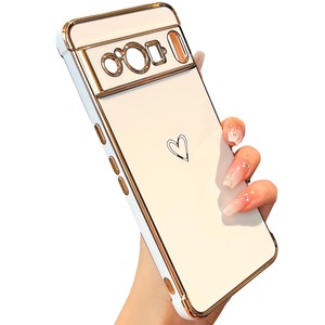 【在庫処分】ZTOFERA Google Pixel 8 Pro 用 ハートケース おしゃれ 韓国 かわいい グーグル ピクセル 8 Pro ケース 柔軟な TPU シリコン メッキ加工 ソフト 軽量 耐衝撃 携帯カバー 女性 心パターン Pixel 8 Pro スマホケース ワイヤレス充電対応 (ホワイト)