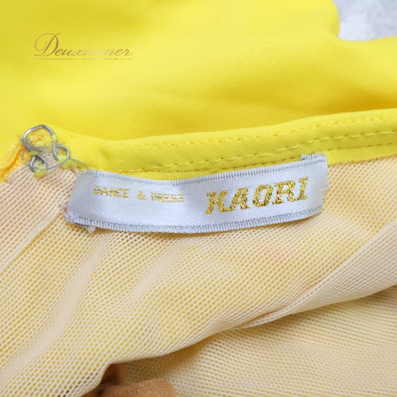社交ダンス 衣装 KAORI カオリ ドレス ワンピース スタンダード イエロー系 ホワイト系 黄色 フリル レース フロート デモ 競技 ダンス パーティ　発表会 ダンス衣装 ステージ衣装