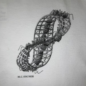 90's M.C.Escher "Mebius Strip II (Red Ants)" Printed T-Shirt USA ANDAZIA ART 90年代 エッシャー メビウスの帯II(赤蟻) プリント Tシャツ アメリカ ヴィンテージ ビンテージ だまし絵 アート TT2026-0005