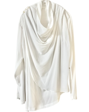 パールホワイト ドレープショール アシンメトリーカットソー パールホワイト ドレープショール アシンメトリーカットソー