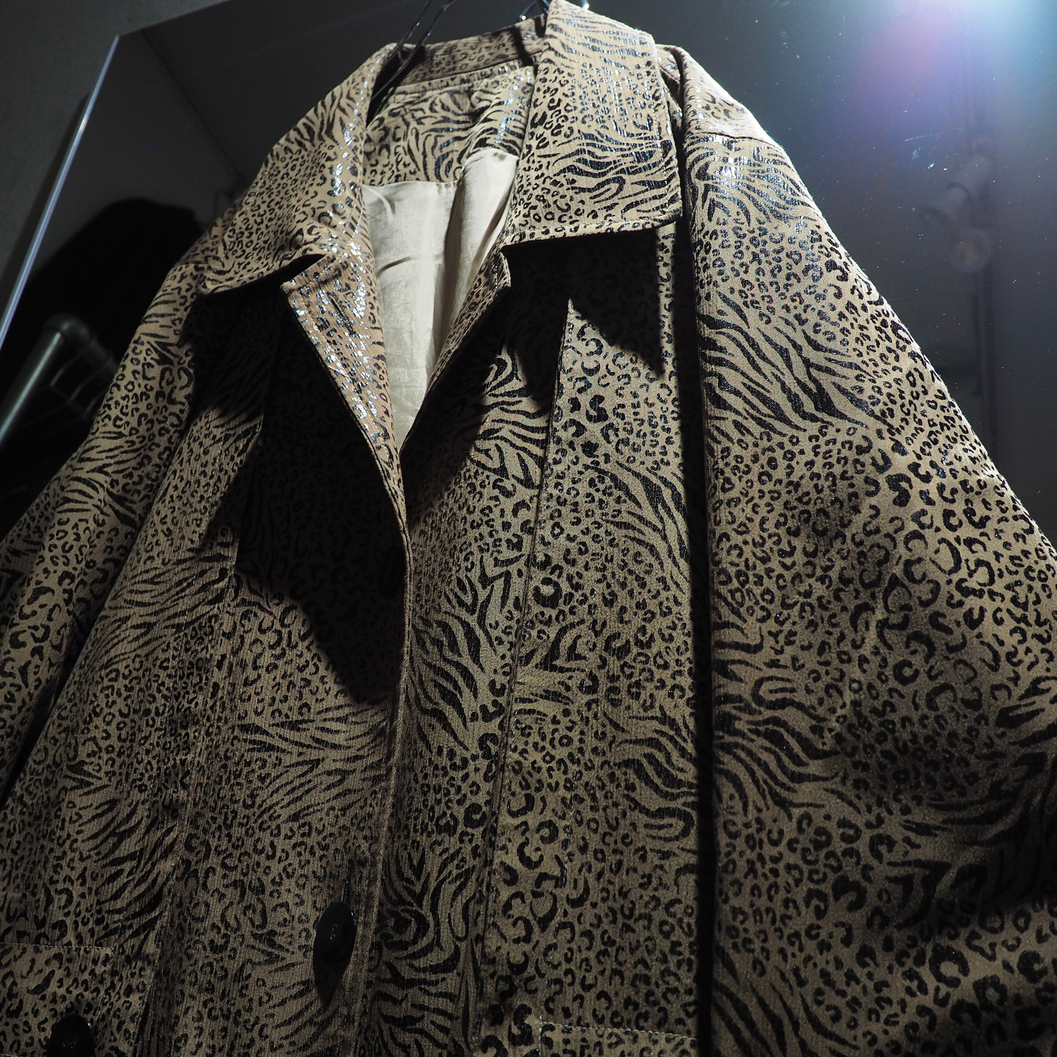 1990s Pleats line × Animal pattern coating vintage loose half coat jacket