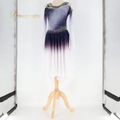 社交ダンス 衣装 ラテン ドレス ワンピース グラデーション 白 紫 綺麗 軽い 薄い デモ 競技 ダンス パーティ 発表会 パープル系 ホワイト系 スパンコール シフォン素材 フェミニン おしゃれ ステージ用 華やか 透け感 薄手タイプ エレガント