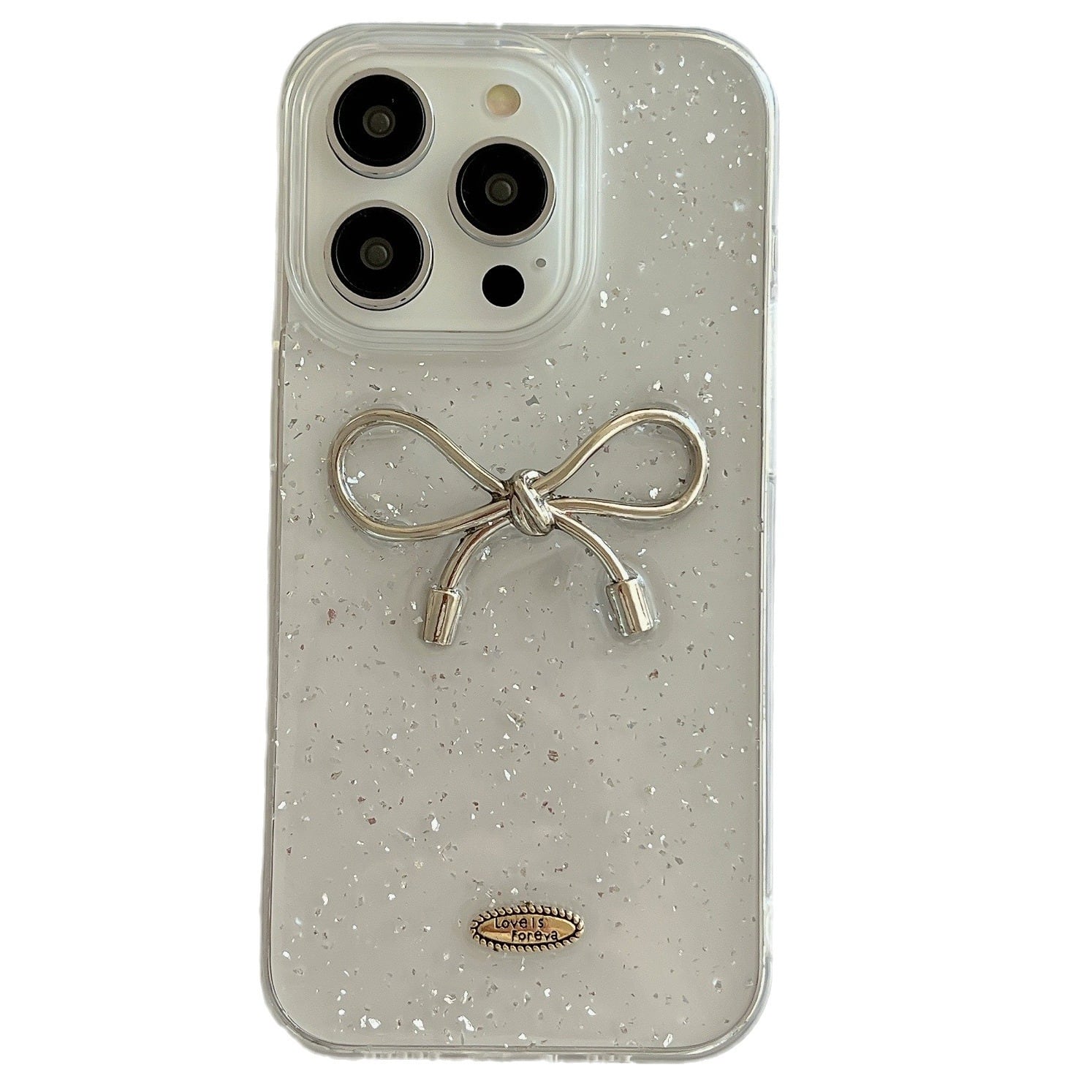 iPhone15シリーズ対応】かわいいシルバーリボン◎立体デコ iPhone15シリーズ対応】かわいいシルバーリボン◎立体デコ
