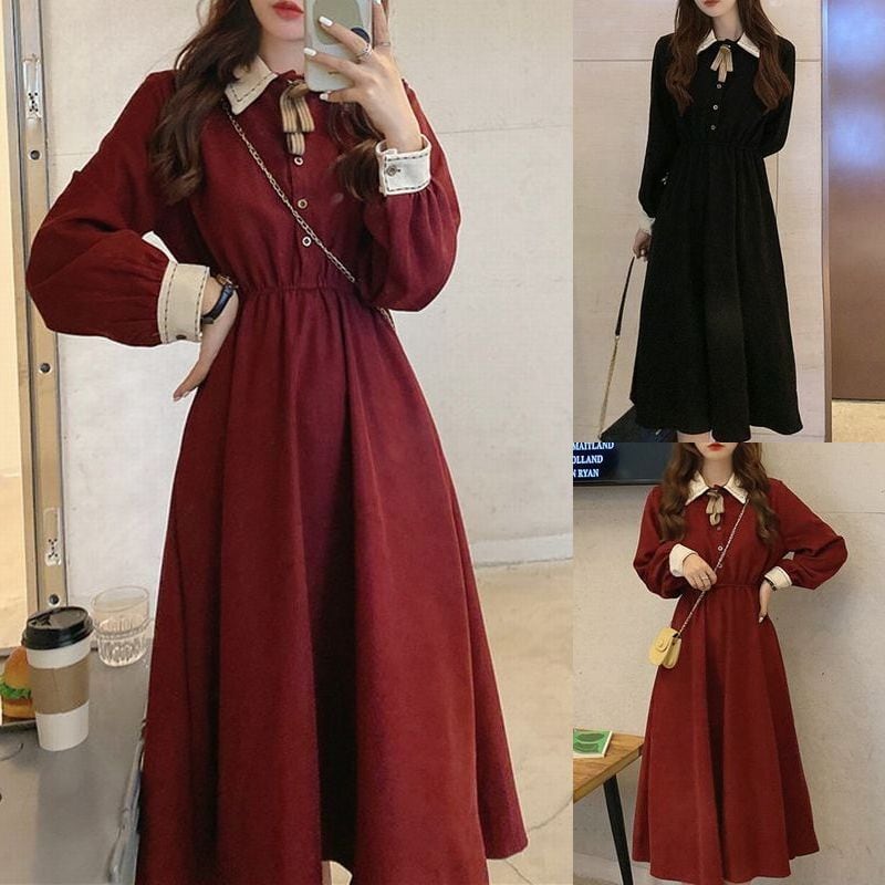 ワンピース リボンタイ 襟付きワンピース ポロカラー ハイウエスト