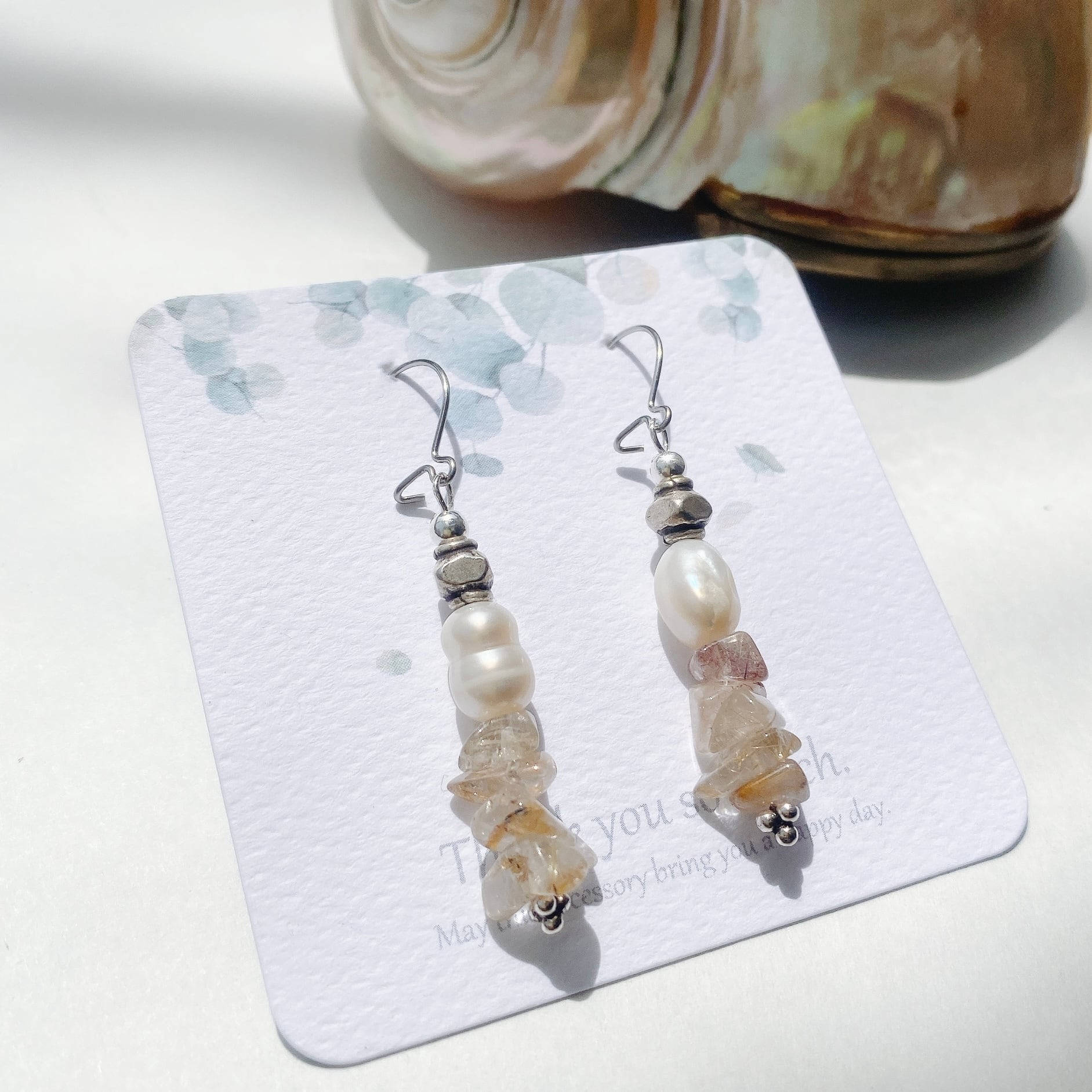 淡水パール&カレンシルバー&ルチルクォーツ ピアス | Mango Bazar