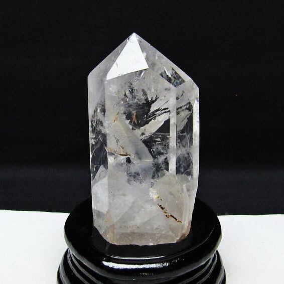 水晶 六角柱 虹入り 水晶 ポイント 台座付属 置物 原石 一点物 152-4511