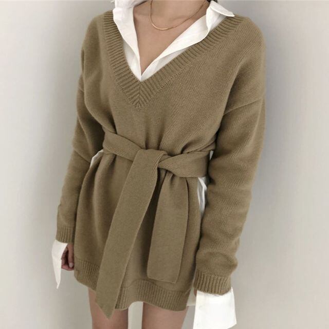 【予約販売】ニット レディース 秋冬 トップス 長袖 ラップニット Vネック 2WAY シンプル セーター 変形デザイン プルオーバー 無地 大人可愛い