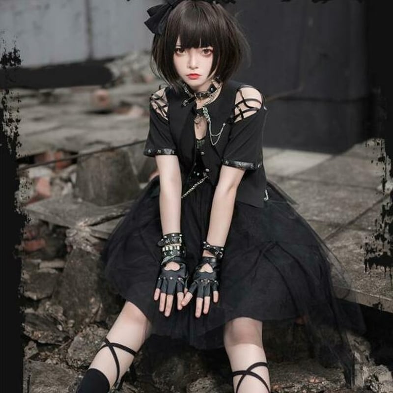 1点限り ミリロリ 3点 セットアップ ジャンパースカート ダークファッション ライブ衣装 ヴィジュアル系