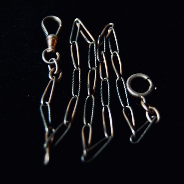 Niello Silver & Vermeil Gold Pocket Watch Chain