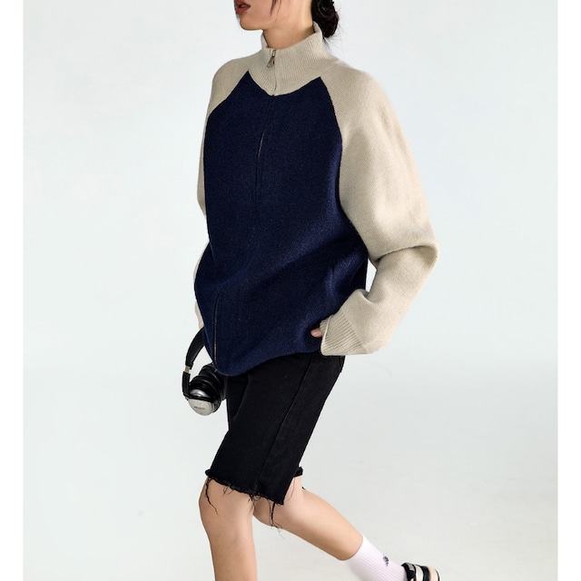 bicolor knit blouson 10979