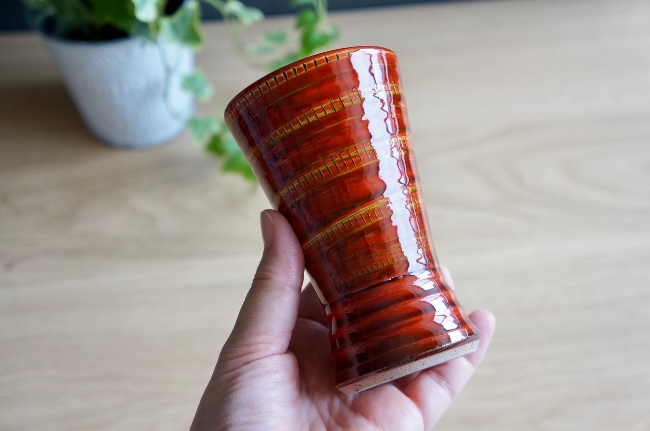 小石原焼　マルワ窯　タンブラー　紅彩　④　[3-350]